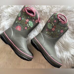 Bogs Floral Patterned Gray and Pink Boots